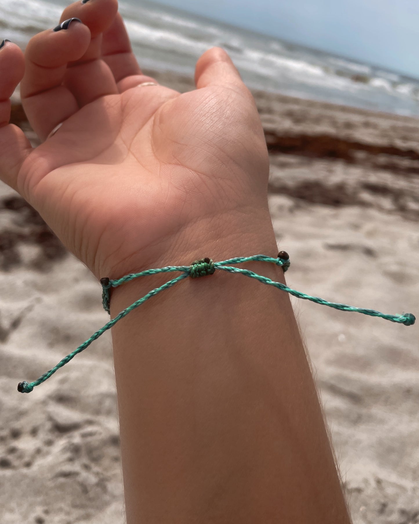 SAVE THE TURTLES - Adjustable Wax Coated String Bracelet with Gold Sea Turtle Charm