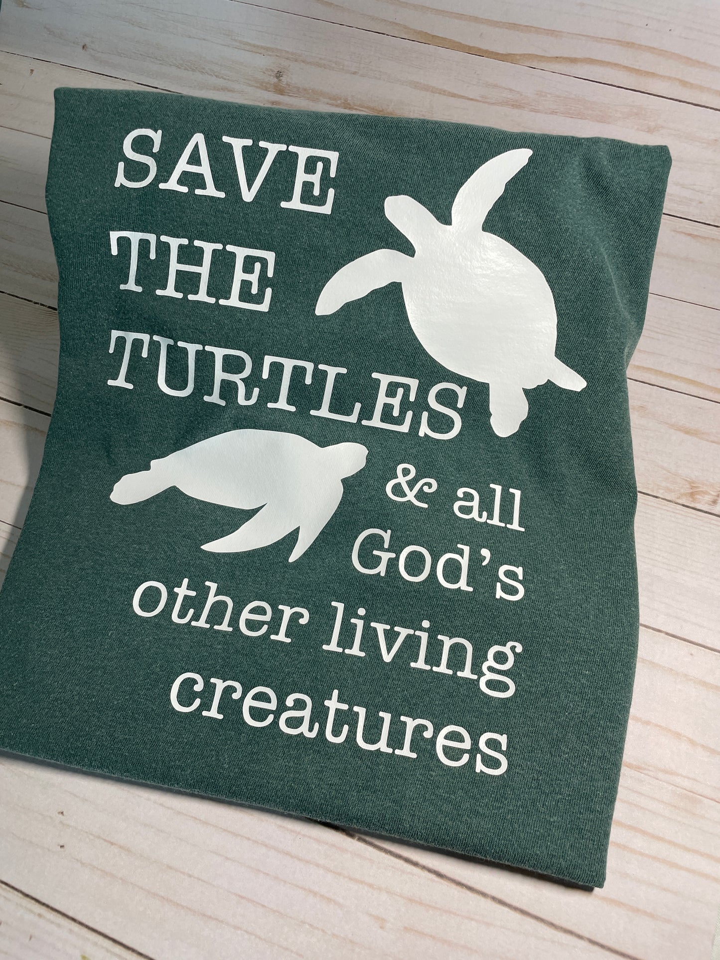 SAVE THE TURTLES & All God's Other Living Creatures - Classic-Fit Adult Size UNISEX T-Shirt Ocean Sea Turtle